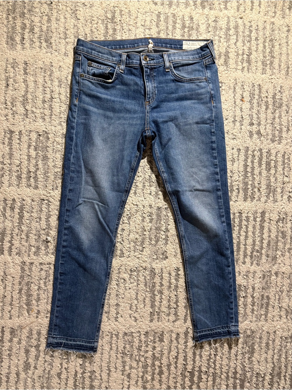 Rag and Bone blue mid wash Dre capri raw hem jeans pants size 29